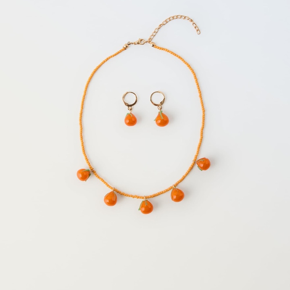 Zara orange necklace and earrings set